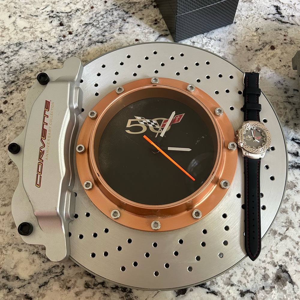 Rare Vintage 50th Anniversary Corvette Watch and Clock